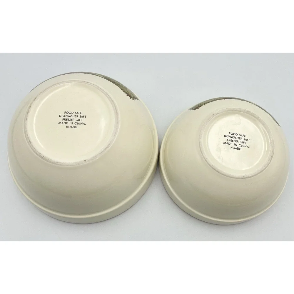 HUABO Farmhouse Mixing Bowls Set Of 2 Country Landscape Rustic Sponge Rim‎